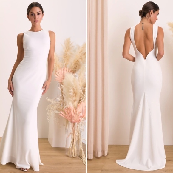 LULU's Bridal Wedding Chic Modern Sexy Minimalist Mermaid Trumpet Gown - Picture 1 of 3